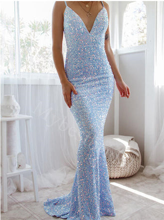 Sexy Spaghetti straps V-neck Mermaid Prom Dresses,PDS0813