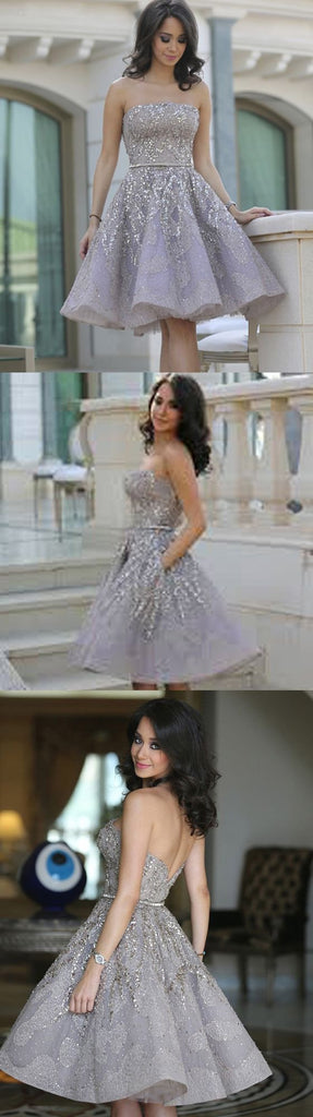 Popular Grey Strapless Gorgeous A-line Homecoming Prom Gown Dress,BDY0102