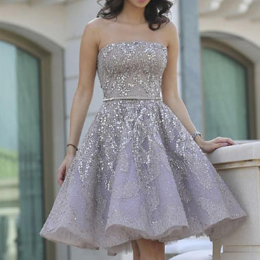 Popular Grey Strapless Gorgeous A-line Homecoming Prom Gown Dress,BDY0102