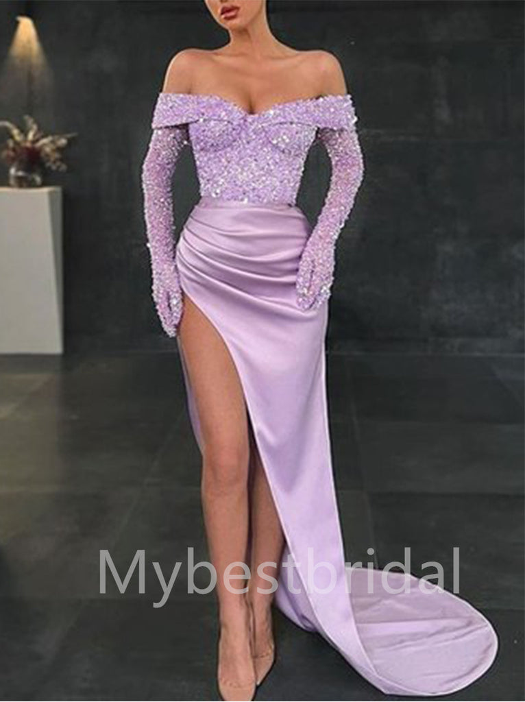 Sexy Sweetheart Off-shoulder Side slit Mermaid Prom Dresses , PDS0407