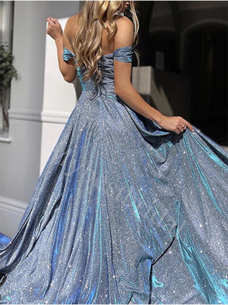 Elegant Off shoulder Sweetheart Side slit  A-line Prom Dresses,PDS0890