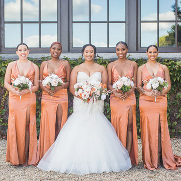 Spaghetti Strap Side Slit Simple Long Bridesmaid Dresses, BDS0147