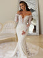 Sexy Off-shoulder Long Sleeve Mermaid Long Wedding Dresses, WDS0085