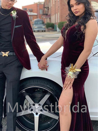 Sexy Spaghetti straps Deep V-neck Side slit Mermaid Prom Dresses,PDS0576