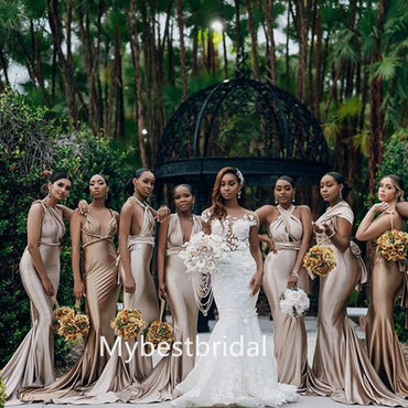 Sexy Halter V-neck Mermaid Floor-length Elegant Simple Long Bridesmaid Dresses, BDS0259