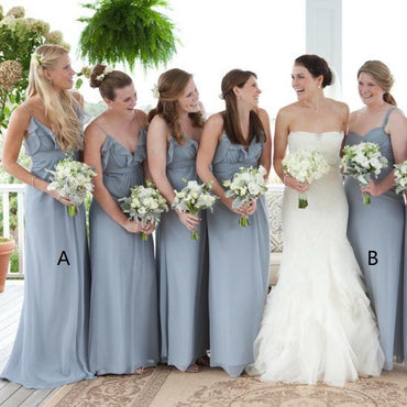 Grey Chiffon V Neck Cheap Custom Bridesmaid Dresses Online, WGY0256
