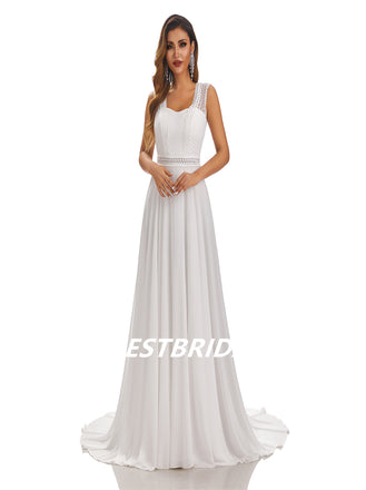 Simple Ivory A-Line Open Back Handmade Lace Wedding Dresses, WDY0187