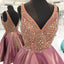 Backless V Neck Heavily Beaded Dusty Pink Homecoming Dresses,BDY0193