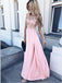 A-Line Round Neck Pink Chiffon Long Appliques Prom Dresses,Cheap Prom Dress,PDY0386