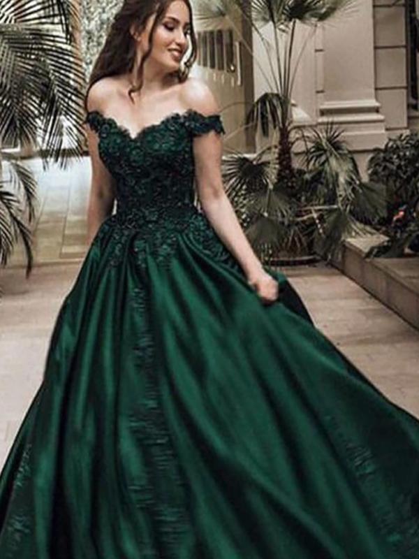 Off-the-Shoulder Emerald_green Lace Long Prom Dresses ,Cheap Prom Dresses,PDY0453