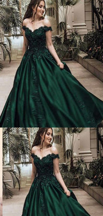 Off-the-Shoulder Emerald_green Lace Long Prom Dresses ,Cheap Prom Dresses,PDY0453
