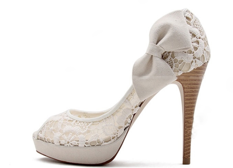 Ivory Lace High Heels Fish Toe Sexy Wedding Bridal Shoes, SY0120