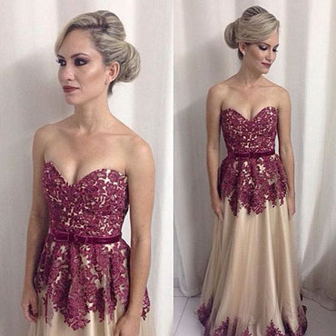 Sweetheart Simple Design Lace Tulle Long A-line Prom Dresses, BG0161