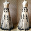 Sweetheart Black Lace Long A-line Elegant Ivory Tulle Prom Dresses, BG0162