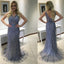 Gorgeous V-Neck Rhinestone Beaded Long Mermaid Tulle Prom Dresses, BG0163