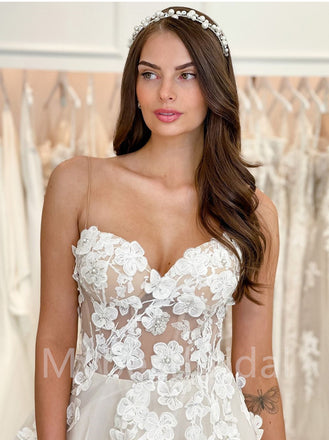 Simple Sweetheart A-line Lace applique Wedding Dresses, WDY0244