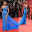 Black Lively Celebrity Inspired Blue Chiffon Shinny Side Slit Mermaid Prom Dresses, BG0165