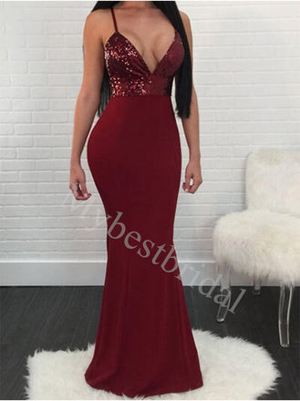Sexy V-neck Sleeveless Mermaid Prom Dresses,PDS0875