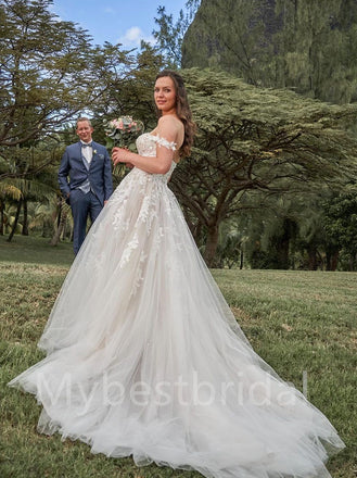 Simple Sexy Off-shouder Sweetheart Lace applique Wedding Dresses, WDY0213