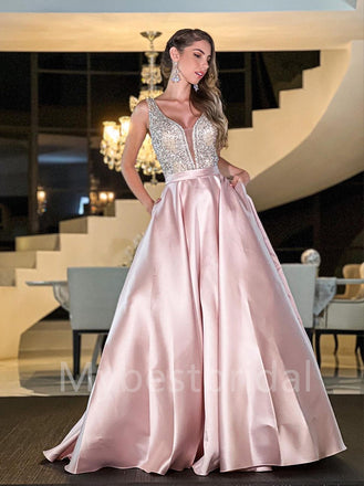 Elegant V-neck A-line Sleeveless Prom Dresses , PDS0361