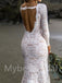 Sexy V-neck Long sleeves Side slit Mermaid Lace applique Wedding Dresses,WDY0311