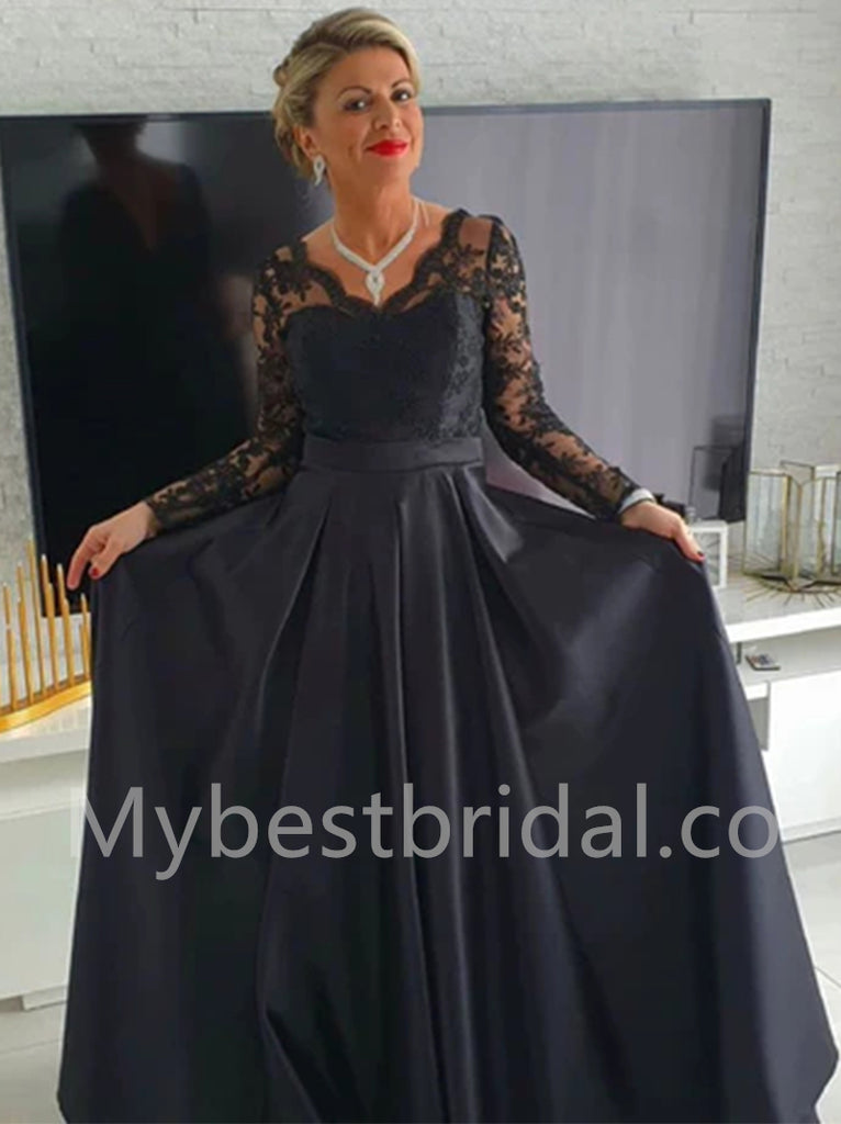 Elegant V-neck Long sleeves A-line Prom Dresses, PDS0539