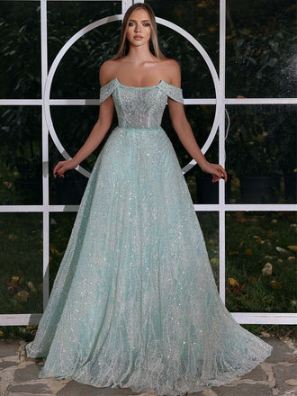 Sparkly Straight A-line Tulle Long Prom Dresses,Party Dresses, PDS0289