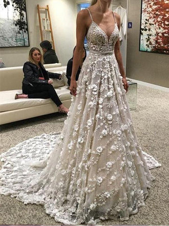 Spaghetti Straps V-neck Backless Wedding Dresses,Cheap Wedding Dresses, WDY0286