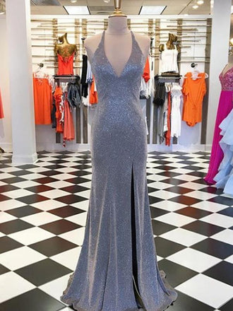 Mermaid V-neck Straps Bule Sequin Prom Dresses,Cheap Prom Dresses,PDY0487