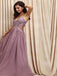 Spaghetti Straps V-neck Dusty Purple Lace Prom Dresses,Cheap Prom Dresses,PDY0481