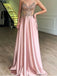 A-Line Spaghetti Straps Pink Satin Evening Dresses ,Cheap Prom Dresses,PDY0598