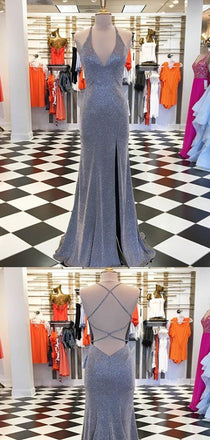 Mermaid V-neck Straps Bule Sequin Prom Dresses,Cheap Prom Dresses,PDY0487