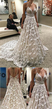 Spaghetti Straps V-neck Backless Wedding Dresses,Cheap Wedding Dresses, WDY0286