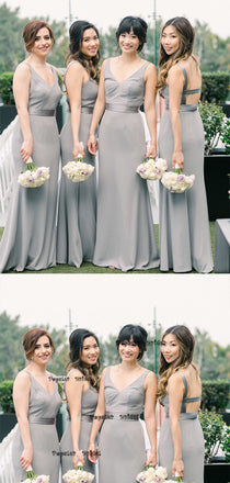 Sheath Straps Backless Grey Bridesmaid Dresses,Cheap Bridesmaid Dresses,WGY0395