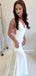 Simple V-neck Mermaid Lace Satin Long Wedding Dresses,WDS0124