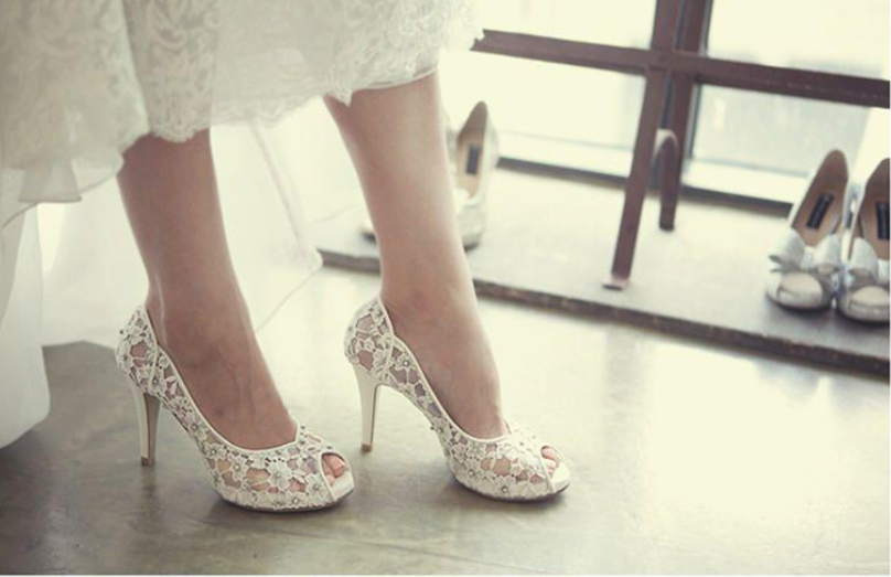 Fashion Fish Toe Ivory Lace High Heels Wedding Bridal Shoes, SY0103