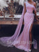 Elegant One-shoulder Side slit Mermaid Prom Dresses, PDS0498