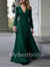 Elegant V-neck Long sleeves Side slit A-line Prom Dresses, PDS0479