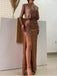 Elegant High Neck Mermaid Side Slit Long Sleeve Prom Dresses, PDS0272