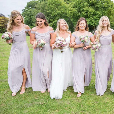 Pale Lilac Chiffon Off Shoulder Cheap Custom Bridesmaid Dresses Online,WGY0283