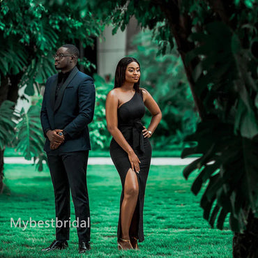 Elegant One shoulder Side slit Simple Long Sheath Dressess, BDS0294