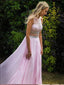 A-line Two Piece Blush Pink Chiffon Prom Dresses,Cheap Prom Dresses,PDY0486