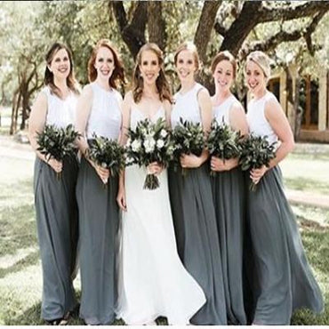 Two Piece A-line Grey Chiffon Bridesmaid Dresses,Cheap Bridesmaid Dresses,WGY0367