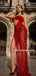 Sexy Red Mermaid Side Slit Long Prom Dresses,Party Dresses, PDS0291