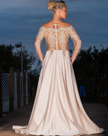 Off-the-Shoulder Ivory Lace Evening Dresses ,Cheap Prom Dresses,PDY0614