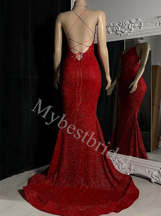 Sexy V-neck Side slit Sheath Prom Dresses,PDS0793