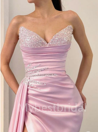 Sexy V-neck Sleeveless Side slit Mermaid Prom Dresses, PDS0433