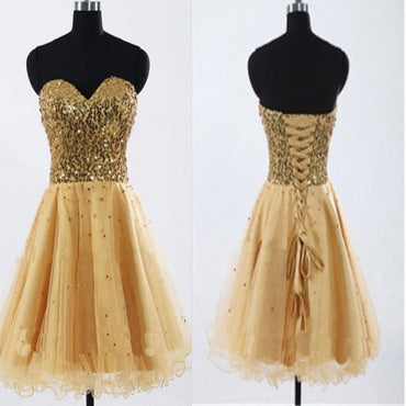 Gold Sequin sweetheart sparkly Rehearsal sweet 16 casual homecoming prom gowns dress,BDY0135