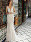 Elegant Mermaid V Neck Lace Sparkly Beach Wedding Dresses Online, WDY0251