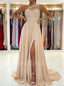 Elegant One-shoulder Side slit A-line Prom Dresses,PDS0524